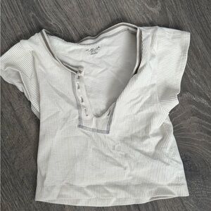 Urban Outfitters Cream Crop Button Down Polo Top